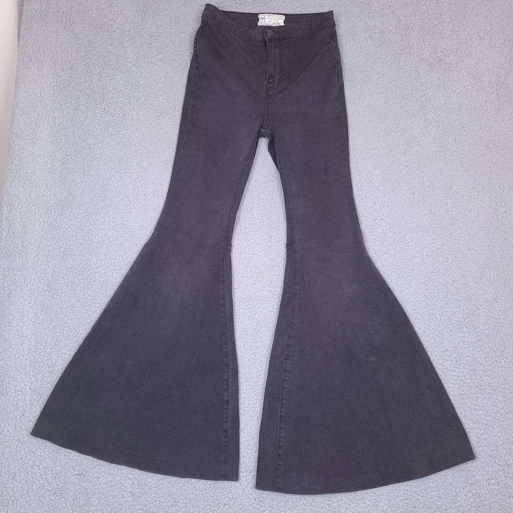 Free People Jeans Womens 26 Gray Charcoal Bell Bottoms Super Flare Denim Stretch